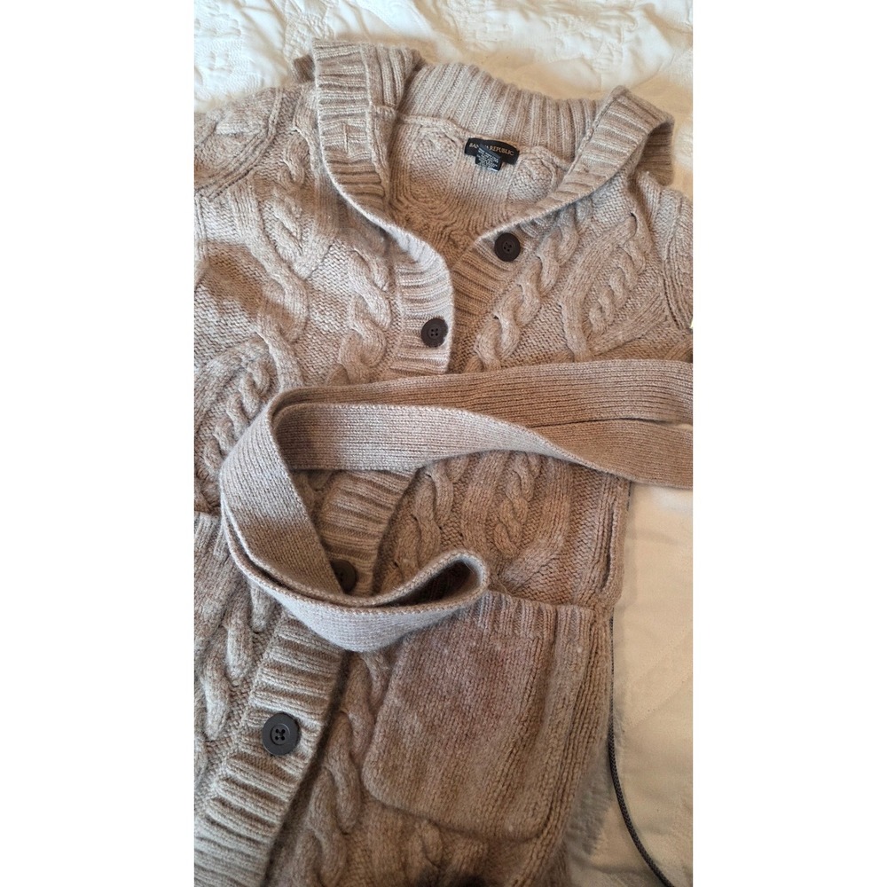 Banana Republic Beige Cable Knit Lambswool Angora Cardigan Sweater Belted Medium - Picture 8 of 16